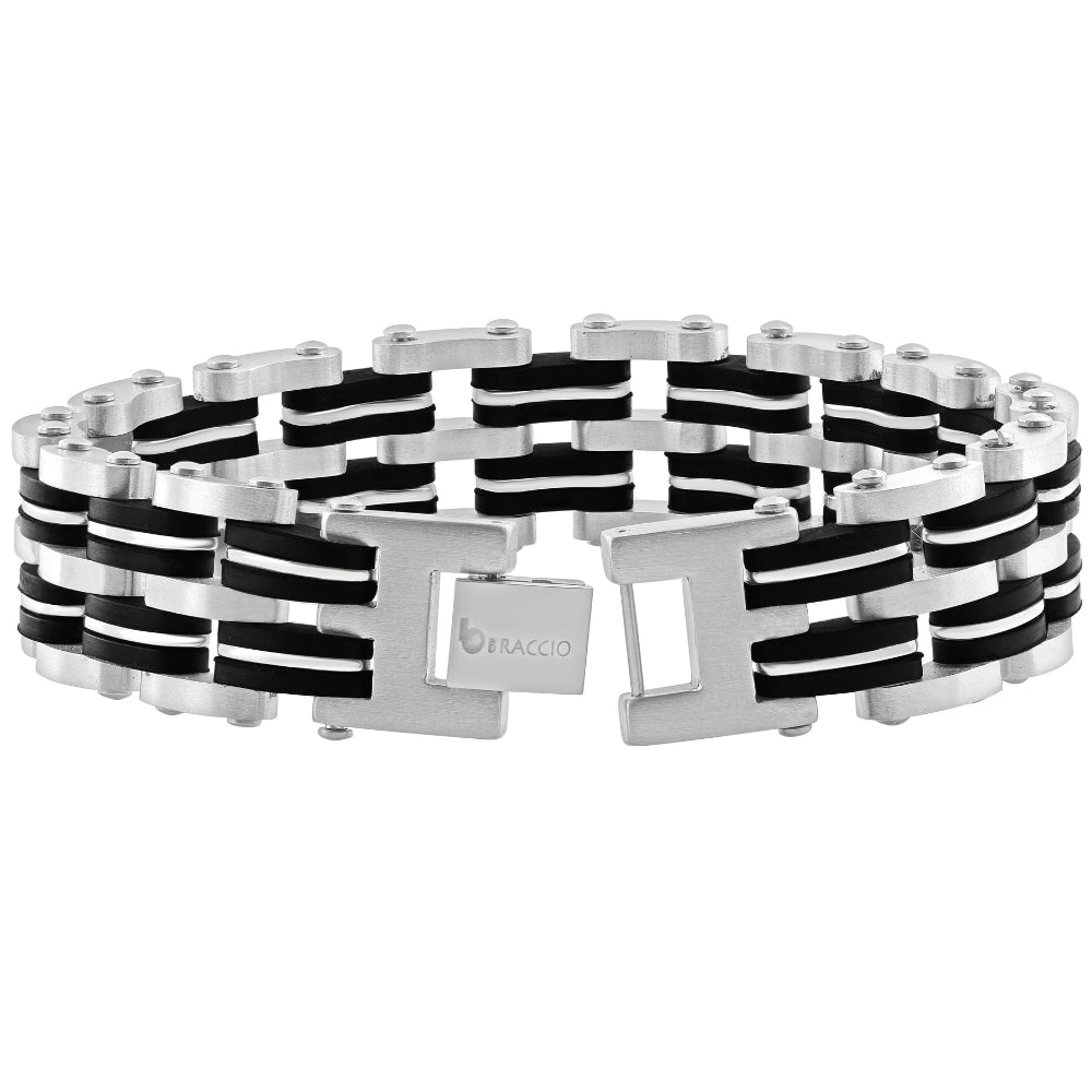Men's Steel Polished Two Tone Brushed Black 18mm Link 8.5 " Bracelet