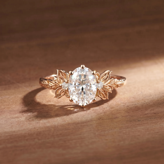 Butterfly Oval Cut Moissanite Leaf Engagement Ring - Clio