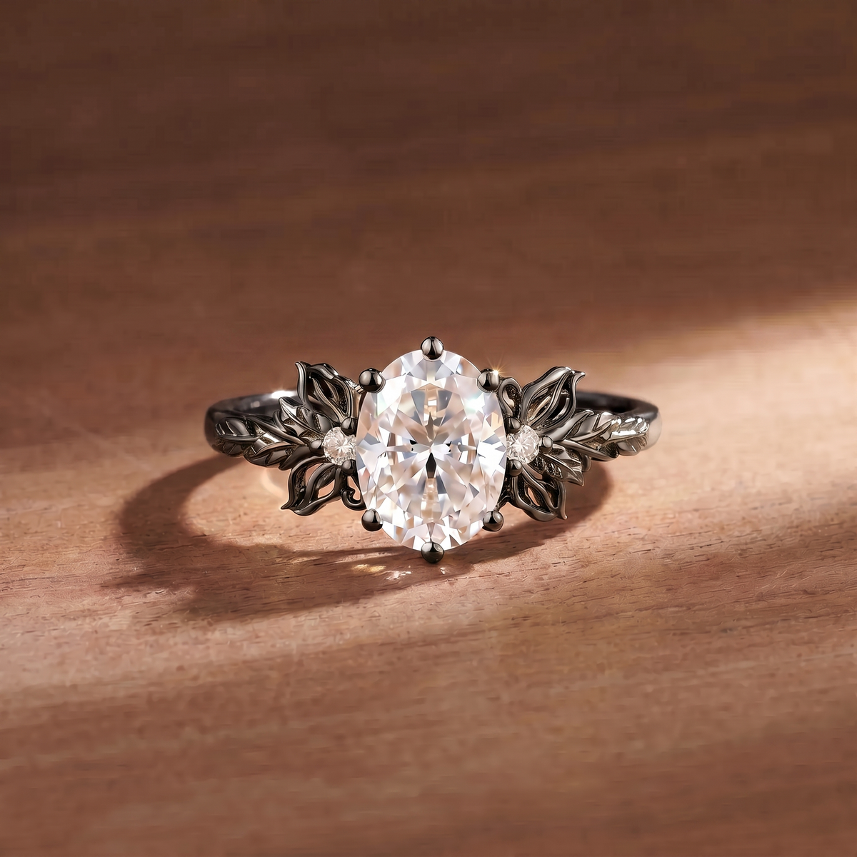 Butterfly Oval Cut Moissanite Leaf Engagement Ring - Clio