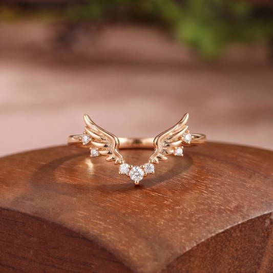 Fairy Moissanite Wings V-Shape Wedding Band - Agnes