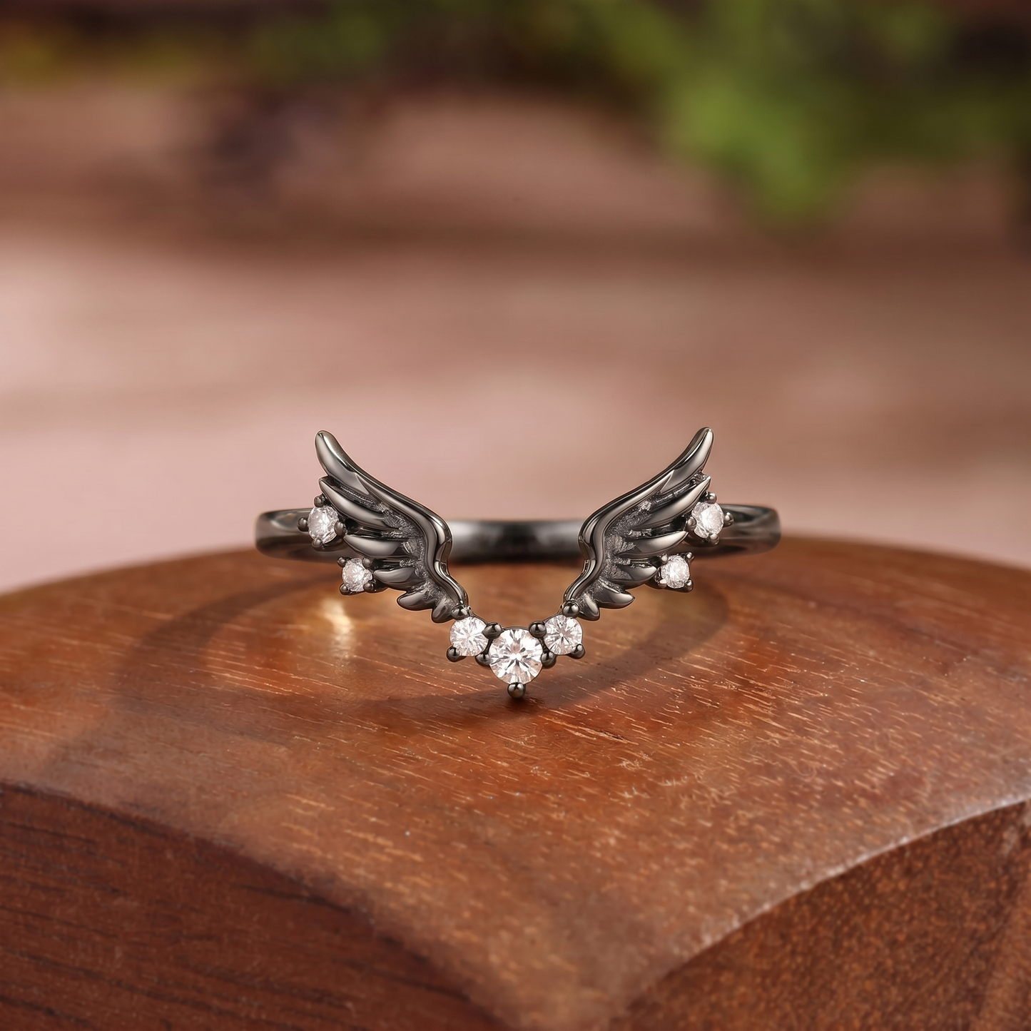 Fairy Moissanite Wings V-Shape Wedding Band - Agnes