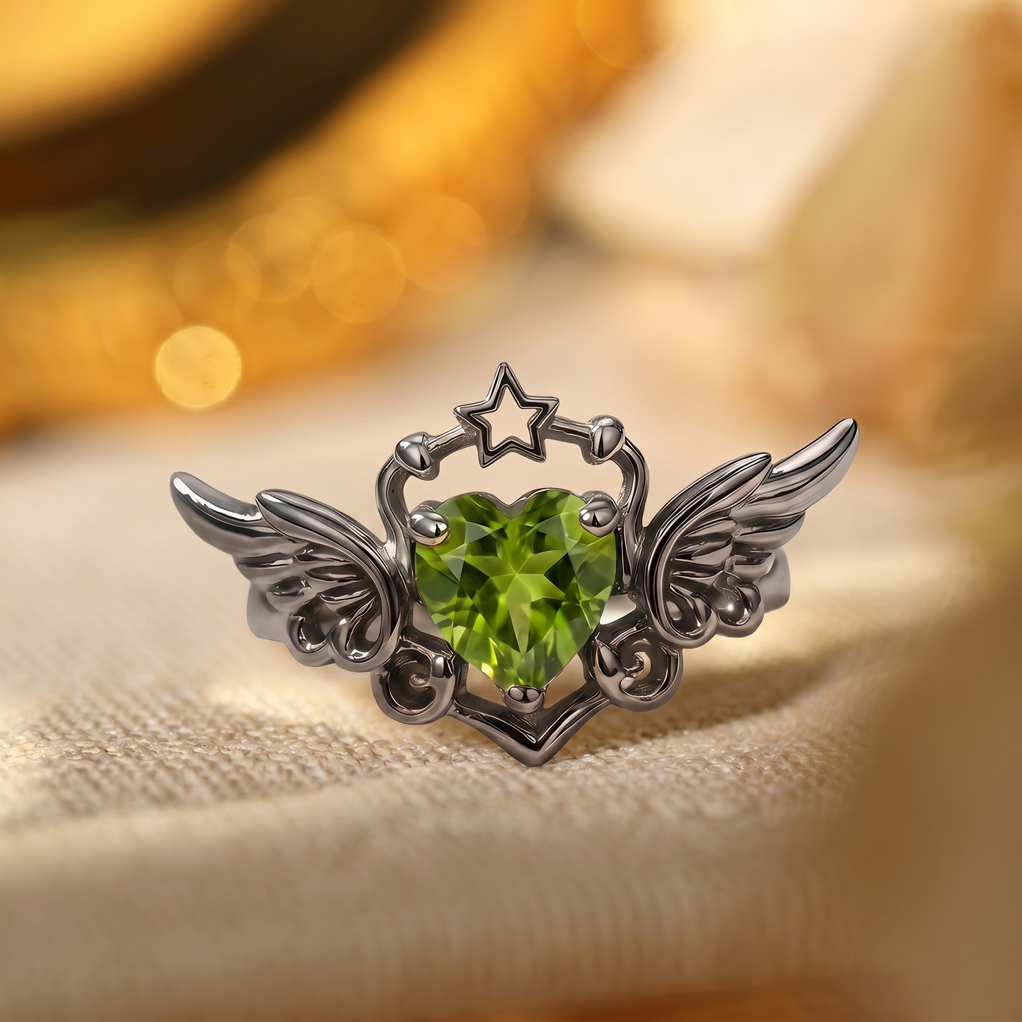 Fairy Heart Cut Peridot Winged Star Engagement Ring - Starla