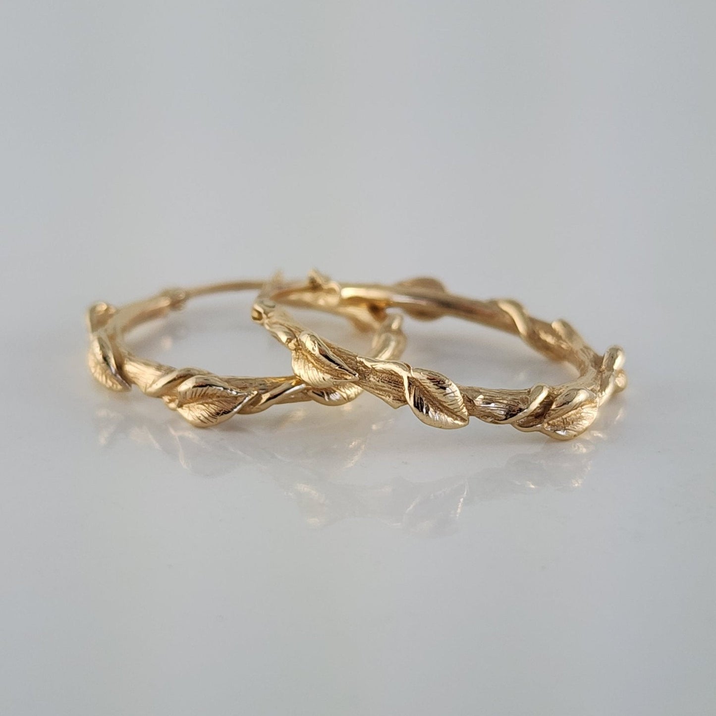 Gold Leaf & Twig Hoop Earrings