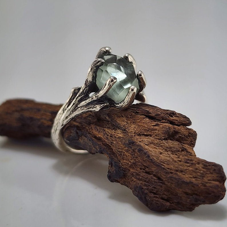 Green Amethyst Sterling Silver Engagement Ring