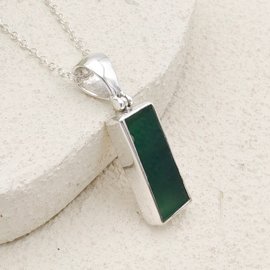 Green Natural Agate Pendant in Sterling Silver | May birthstone and Gemini Gift