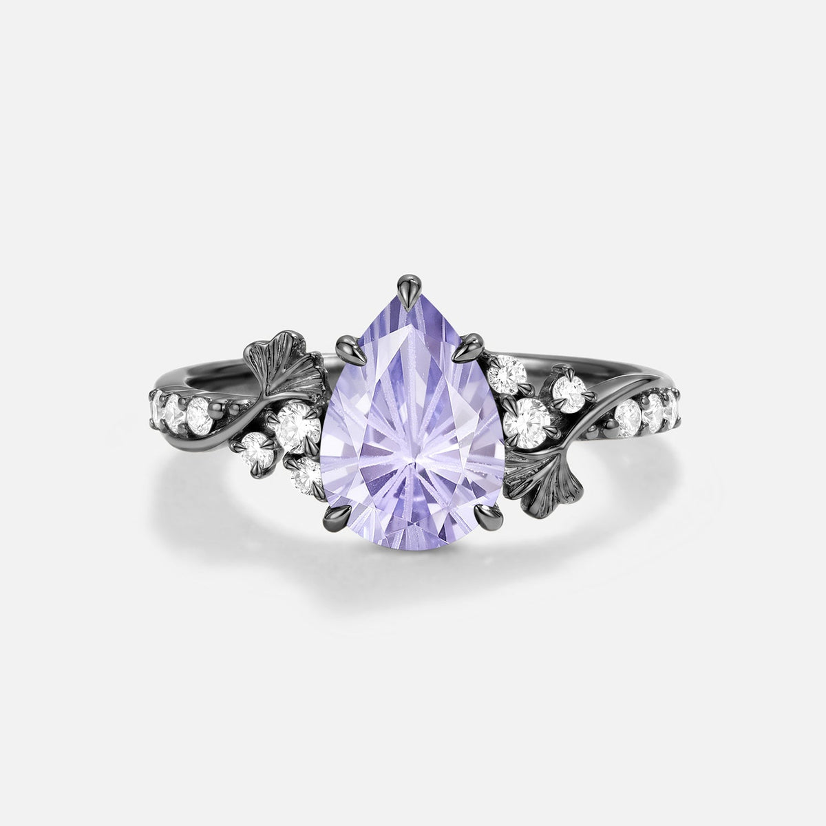 Pear Cut Leafy Firework Lab Lavender Sapphire Engagement Ring - Xanthe