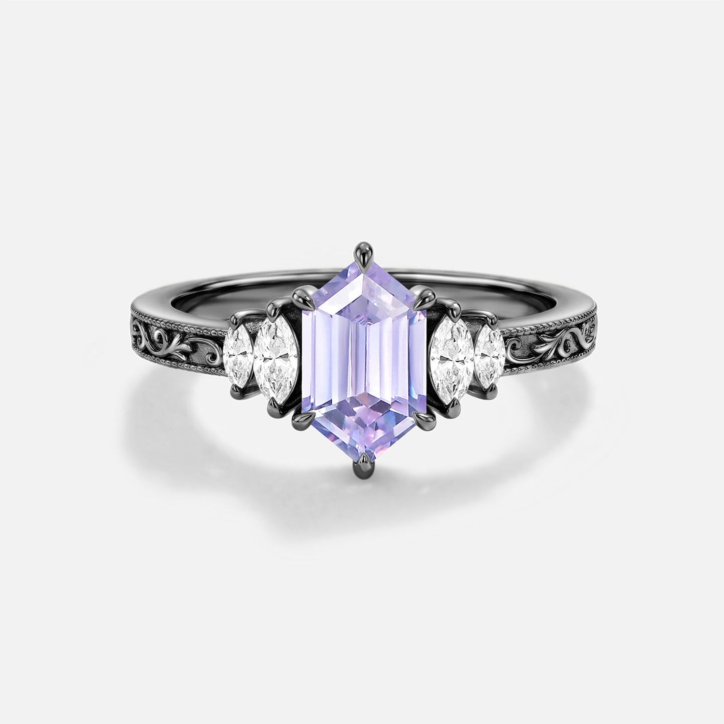 Lab Lavender Sapphire Hexagon Engagement Ring - Thessaly