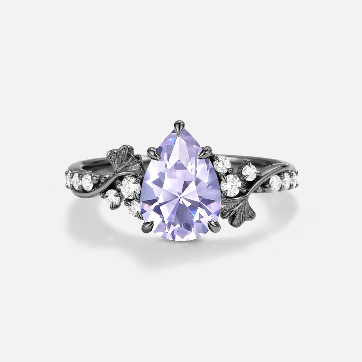 Pear Cut Leafy Lab Lavender Sapphire Engagement Ring - Xanthe