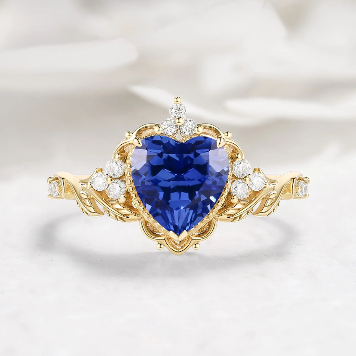 Nature Inspired Leaf Shaped Heart Cut Sapphire Engagement Ring - Eleanor