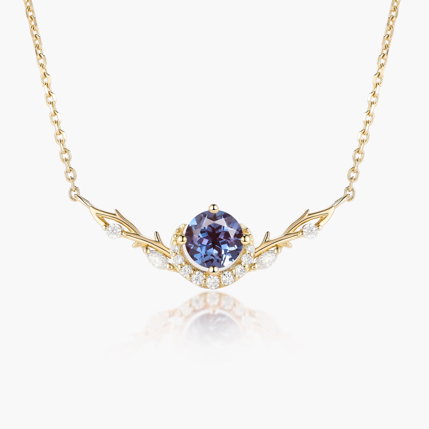 Custom Oval Cut Alexandrite Forest Moon Necklace - Eirwen