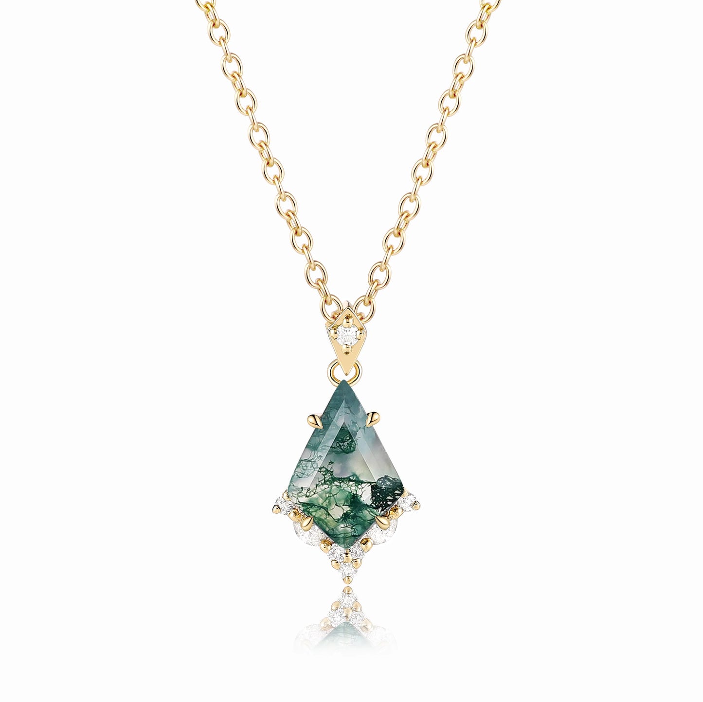 Nature Inspired Halo Kite Cut Moss Agate Custom Necklace - Elara