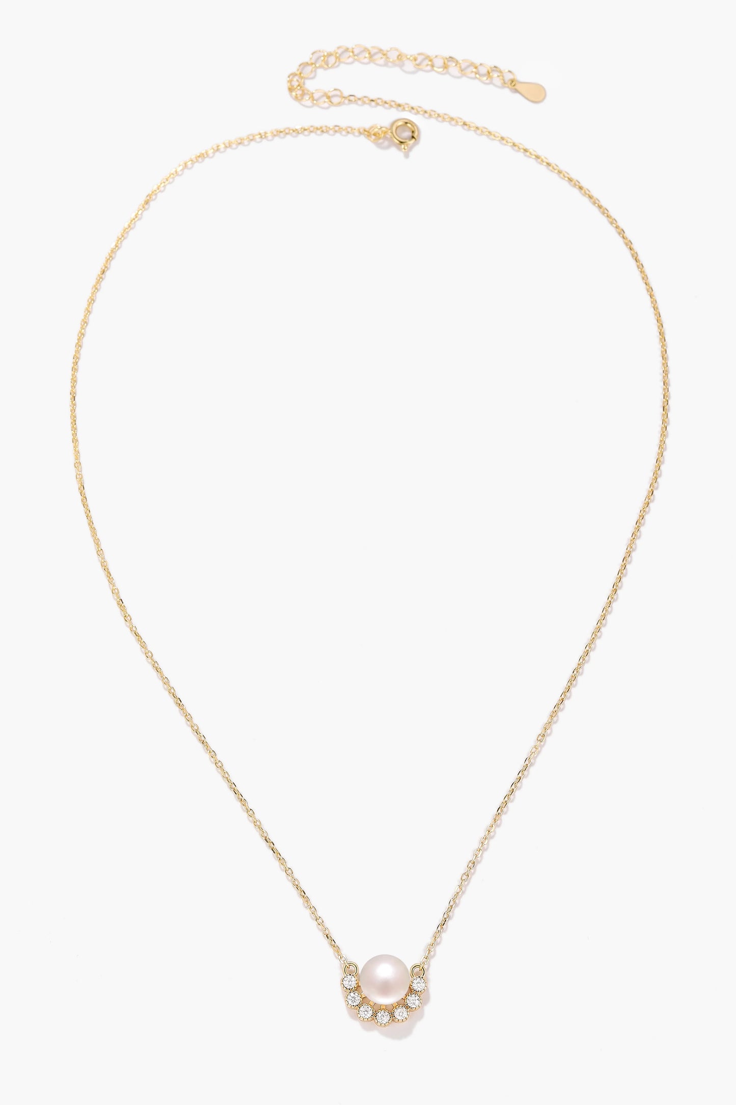 Pearl Necklace with Half-Halo Moissanite Accents - Isolde