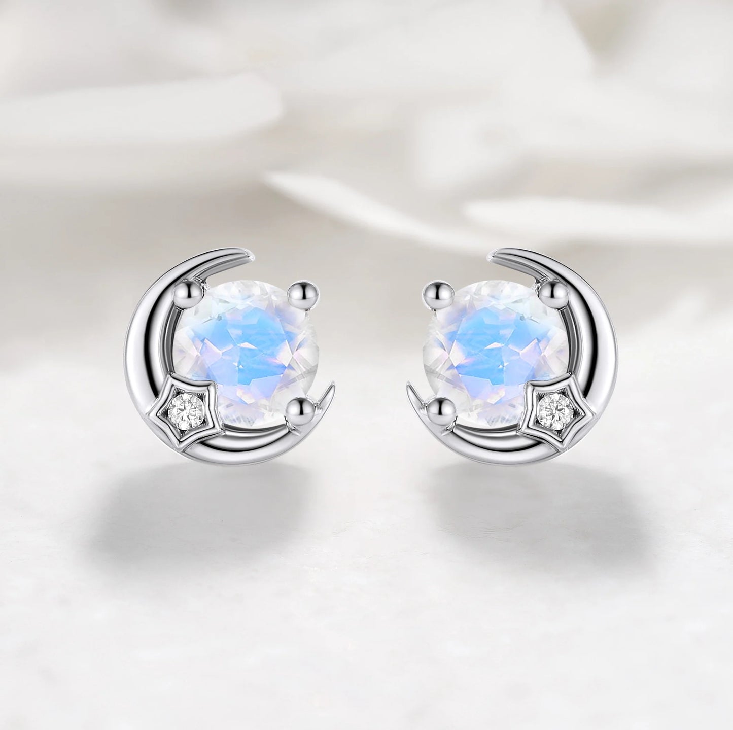 Moon&Star Inspired Custom Moonstone Earrings Round Cut Studs