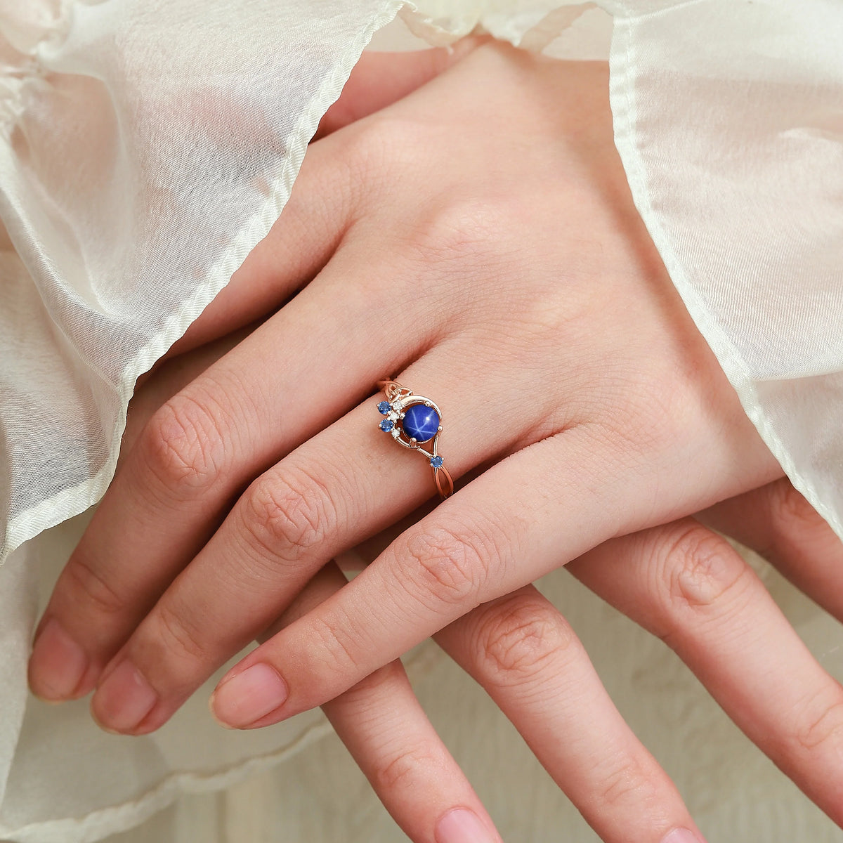 Celtic Knot Design Star Sapphire Moon Ring Engagement Ring