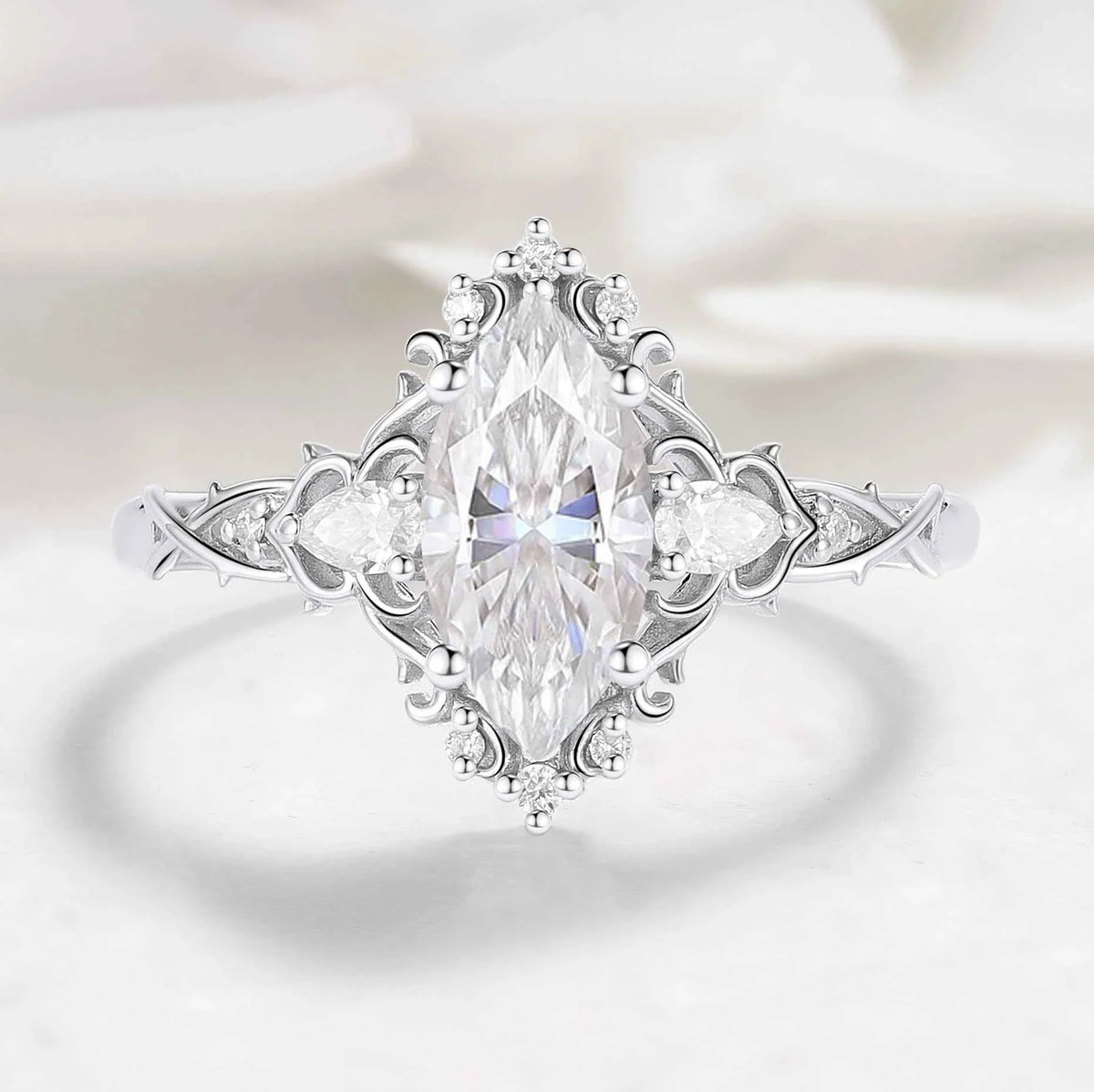 Nature Inspired Vintage Thorn Marquise Moissanite Engagement Ring - Valora