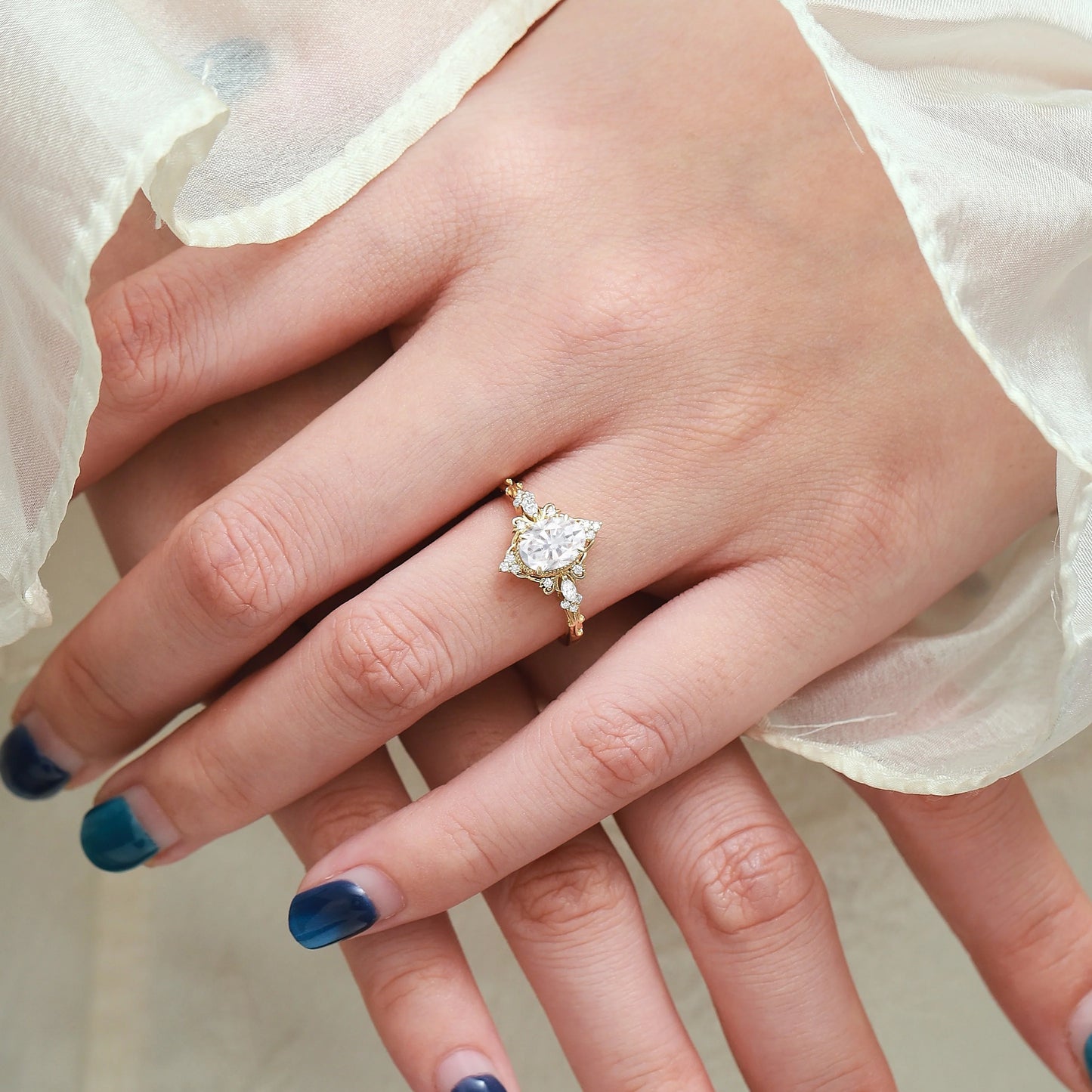 Vintage Bezel Oval Cut Moissanite Ring Engagement Ring - Celestia