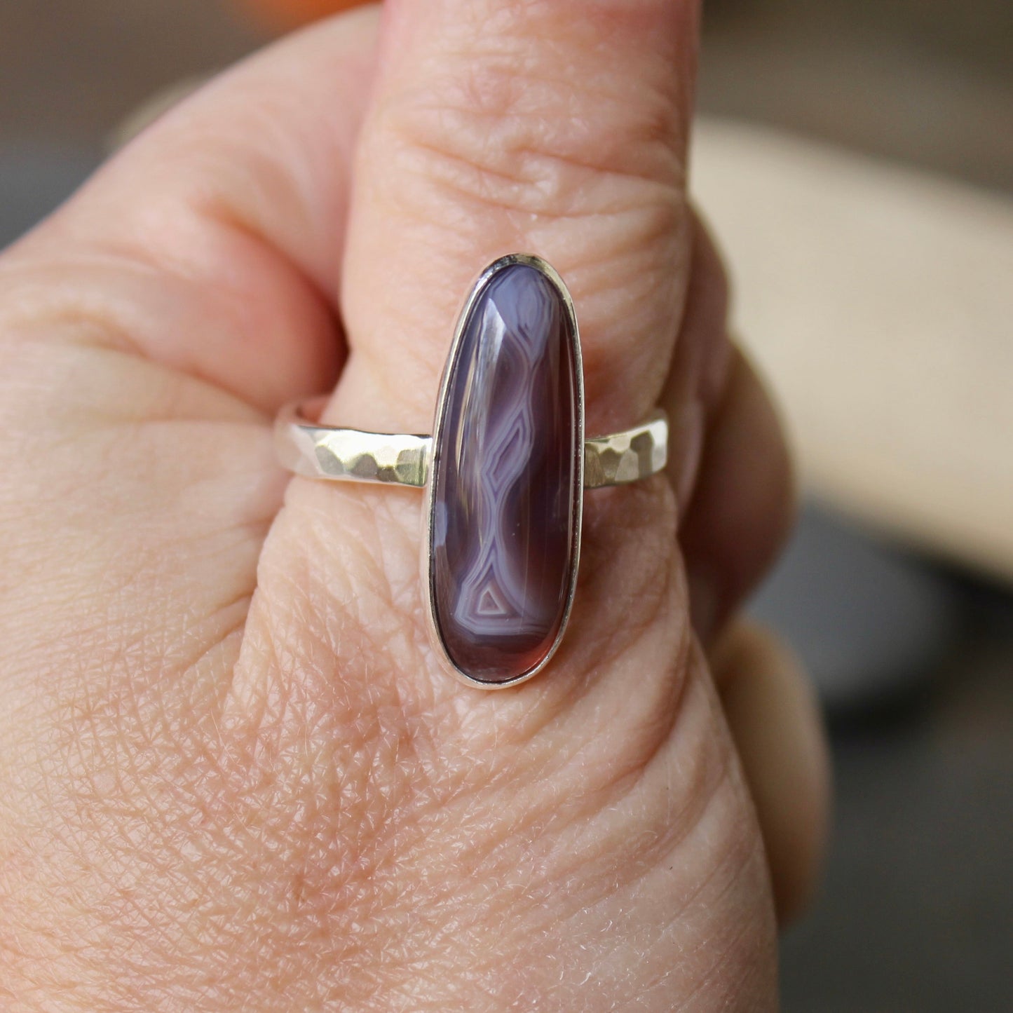 Oregon Holley Blue Agate Statement Ring Size 13.75 | PNW Gemstone | Handmade Sterling Silver