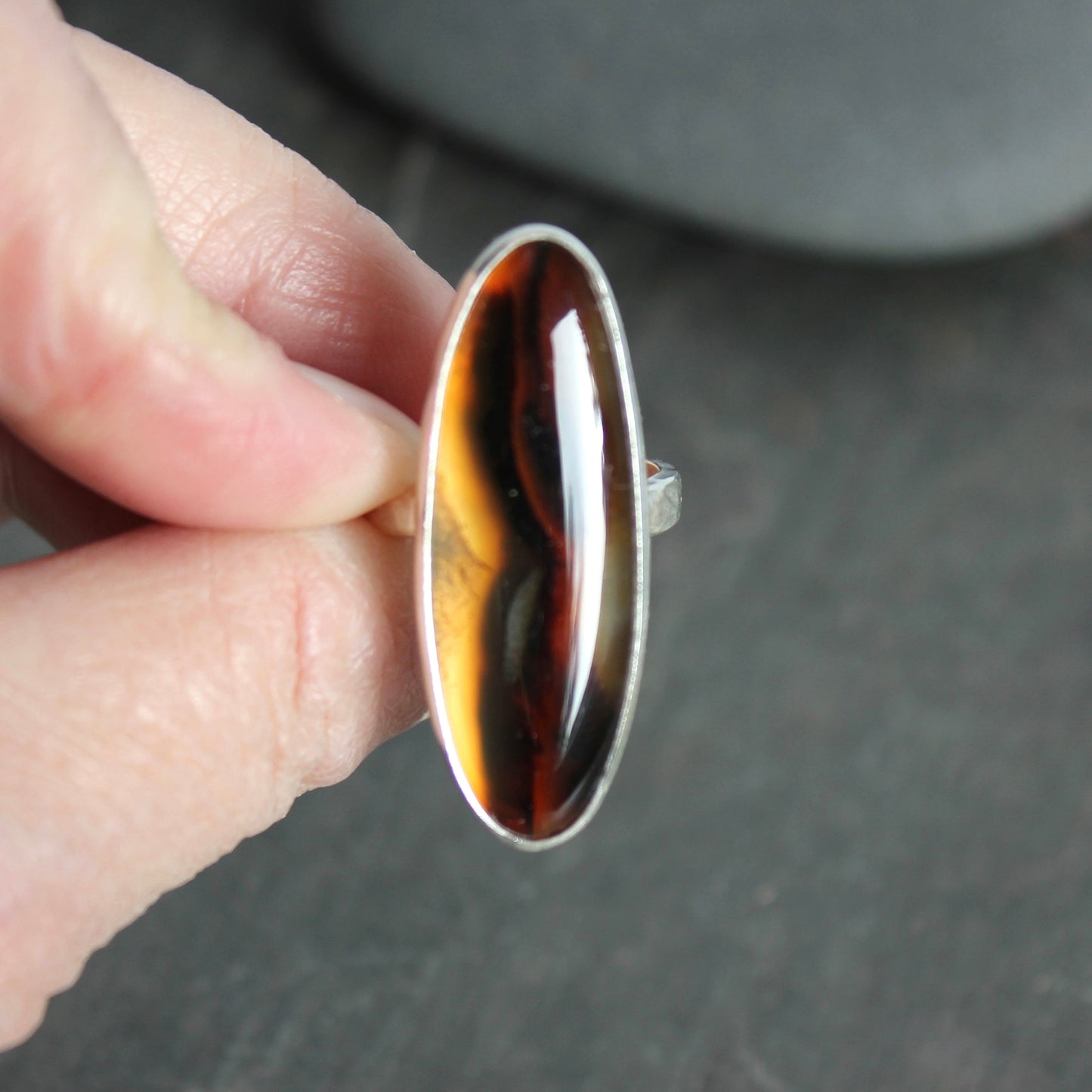 Montana Agate Statement Ring Size 8 | PNW Gemstone | Handmade Sterling Silver