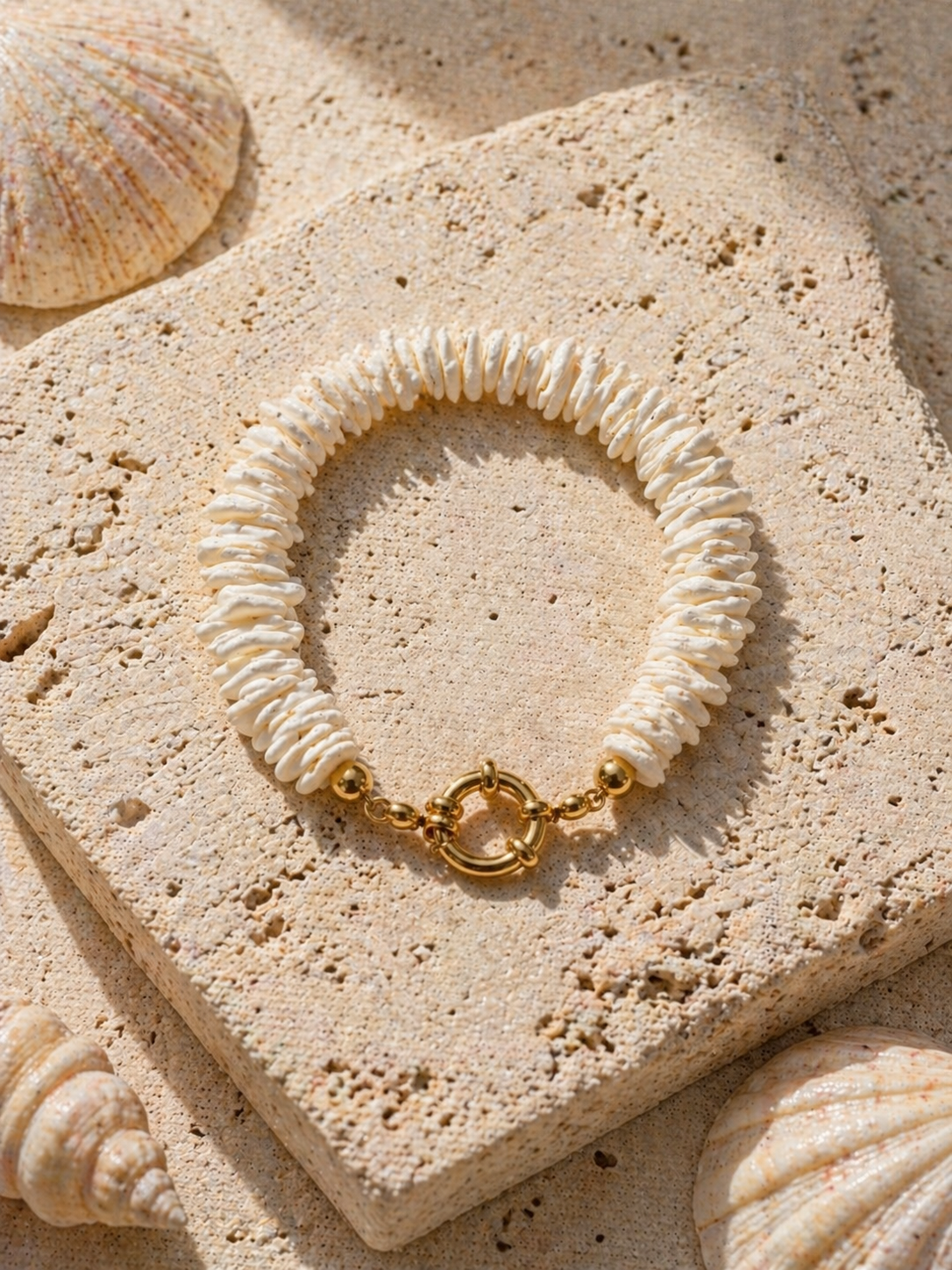 Bracelet Karibéa | Éclats de Coquillage Blanc & Fermoir Doré Personnalisable - Univers aquatique