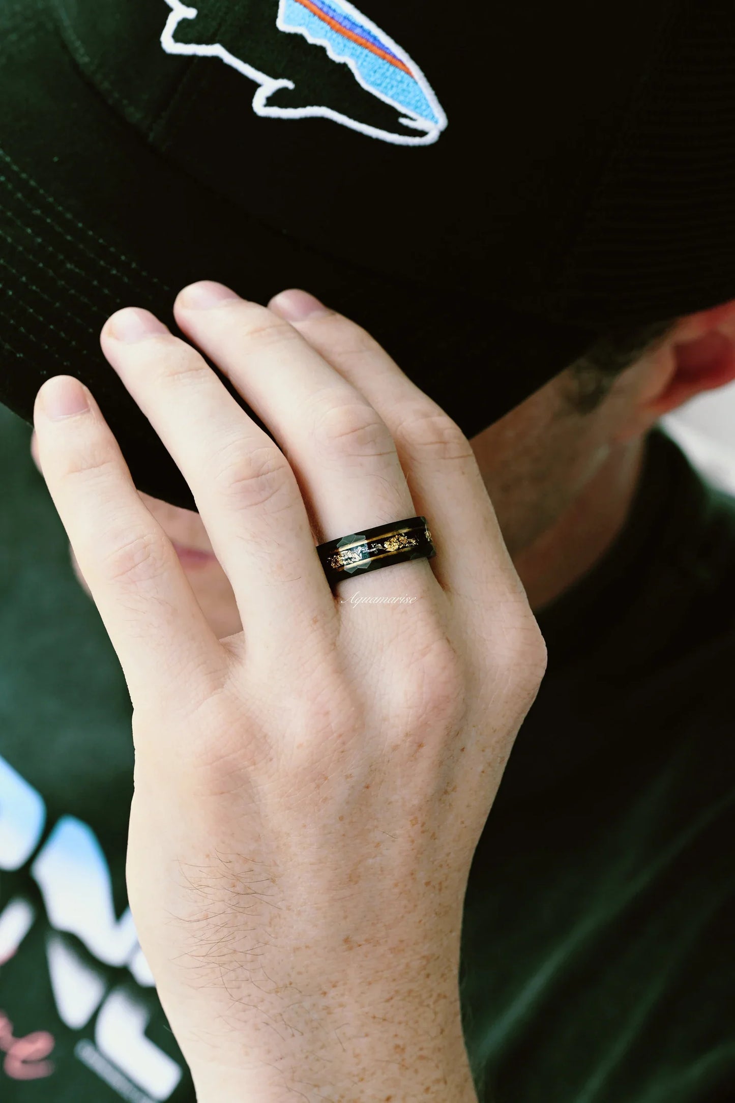 Black Onyx & Meteorite Celtic Couples Ring Set