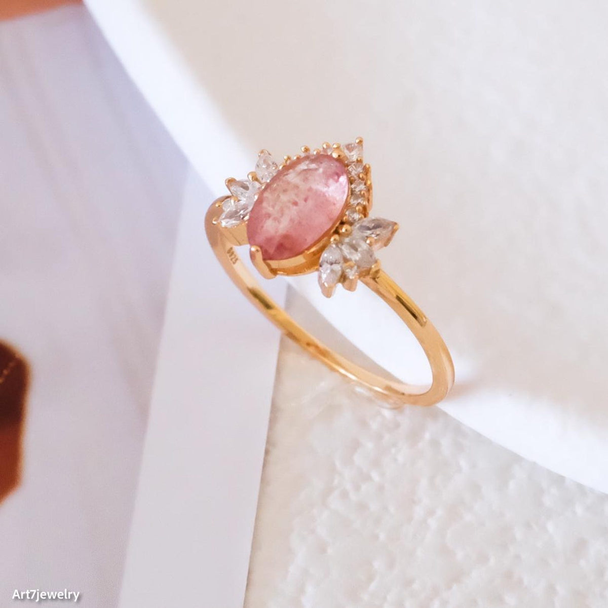 Rose strawberry quartz ring