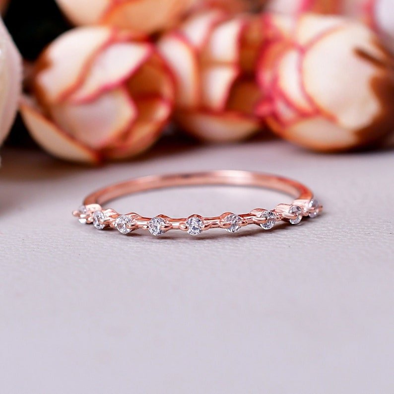 Round Cut Moissanite Half Eternity Minimalistic Band