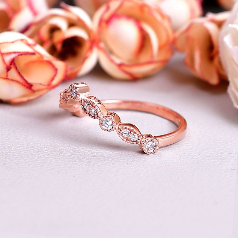 Sparkly Moissanite Curved Engagement Stacking Band Ring
