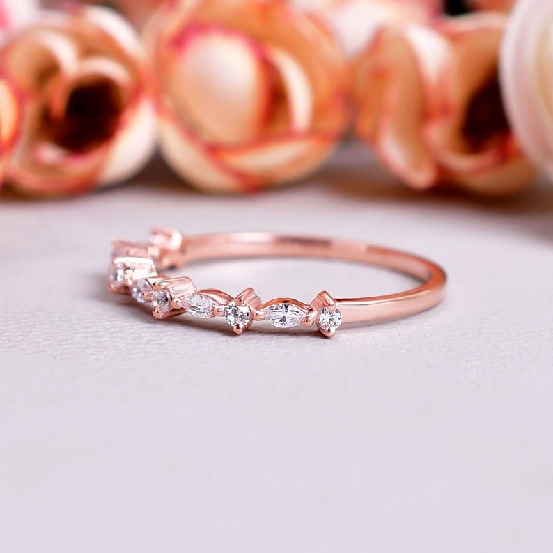 Vintage Marquise Moissanite Engagement Wedding Band Ring