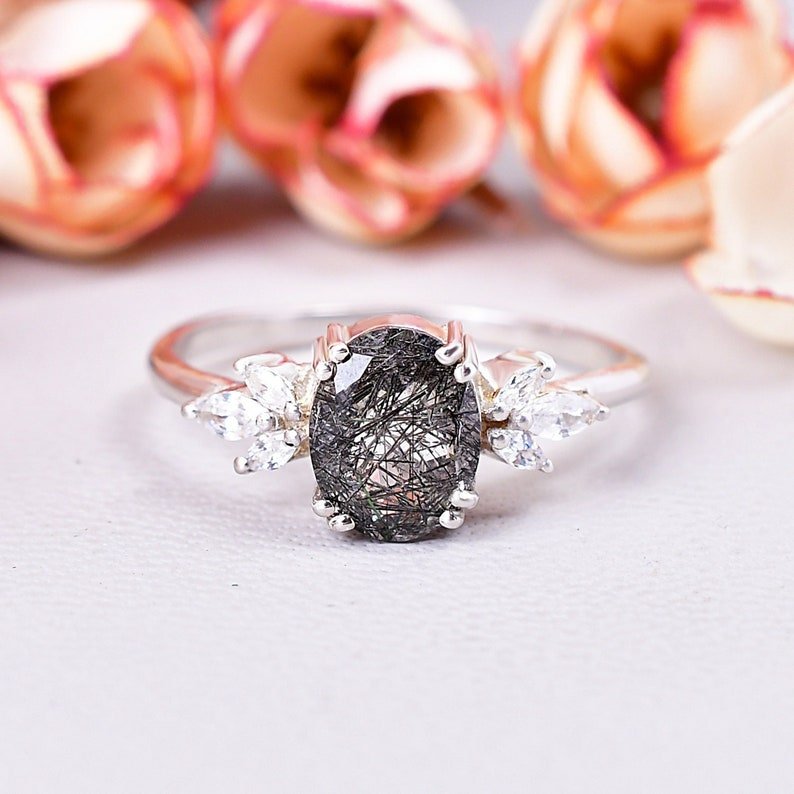 Unique Black Rutilated Quartz Engagement Ring