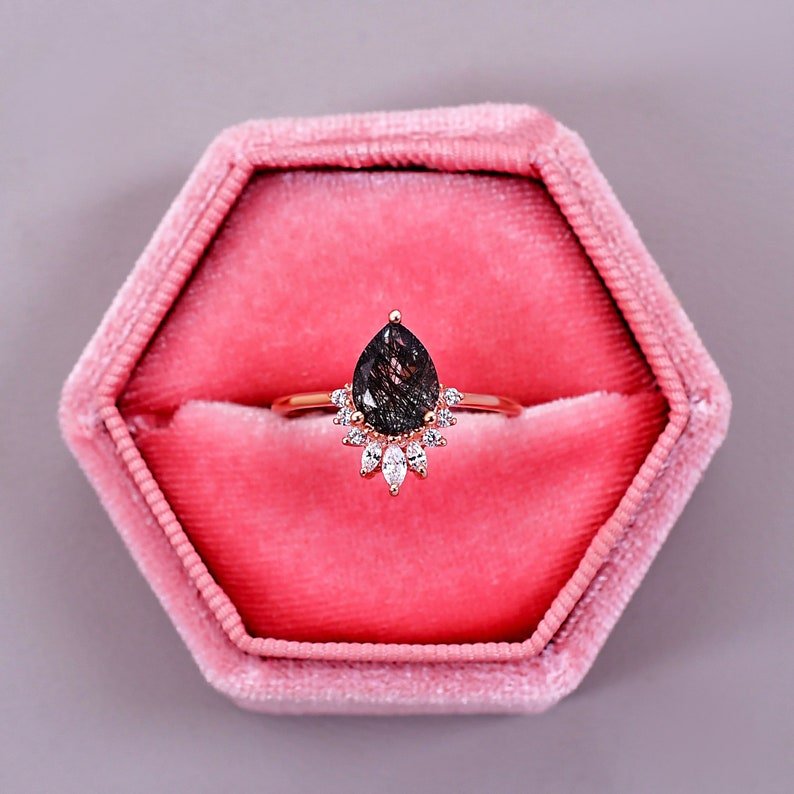 Black Rutile Quartz Designer Wedding Ring