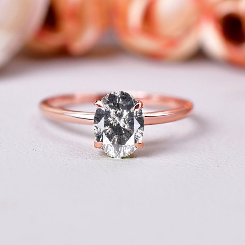 Natural Salt Pepper Herkimer Diamond Ring Proposal Ring