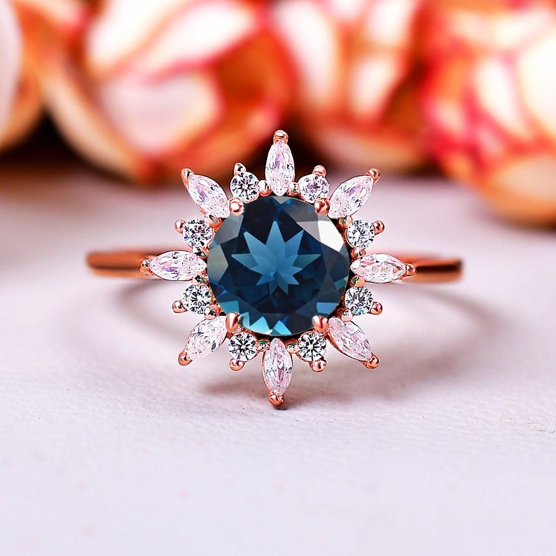 Beautiful London Blue Toapz engagement ring Promise Gift