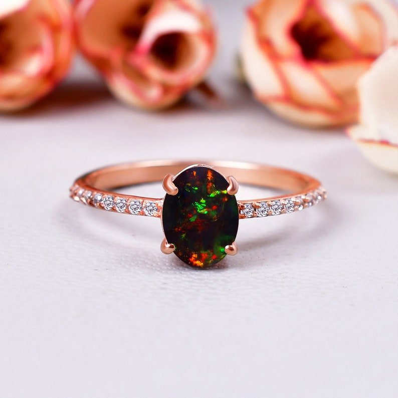 Unique Black Opal Engagement Ring Anniversary Gift