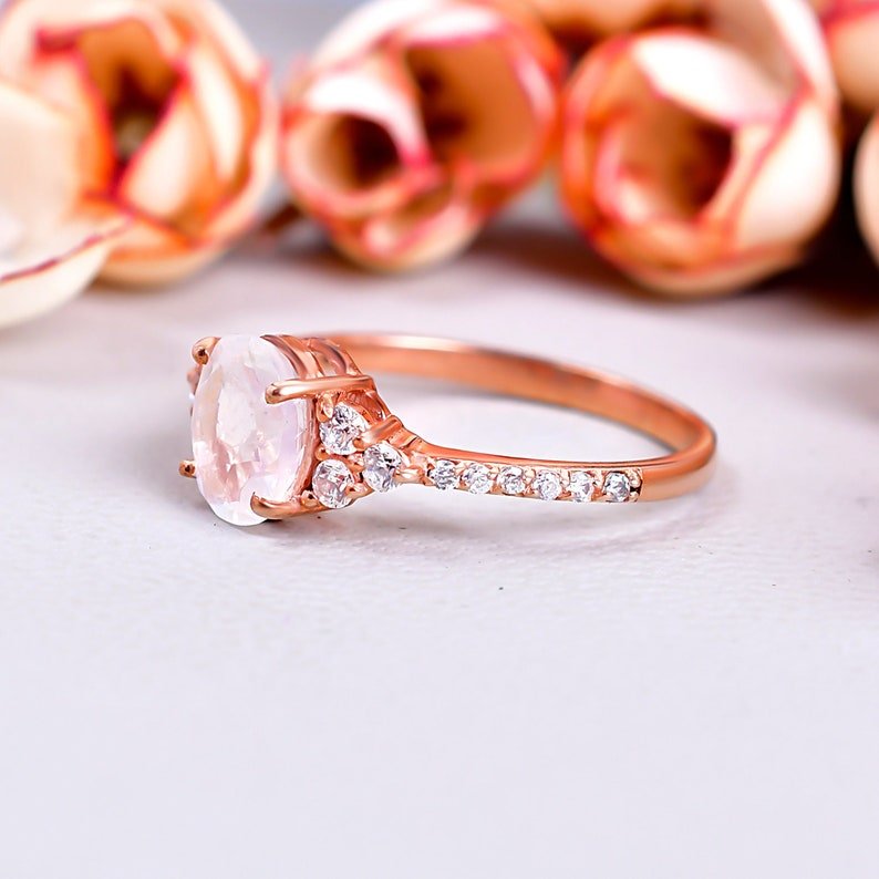 Oval 8X6mm Rainbow Moonstone Engagement ring