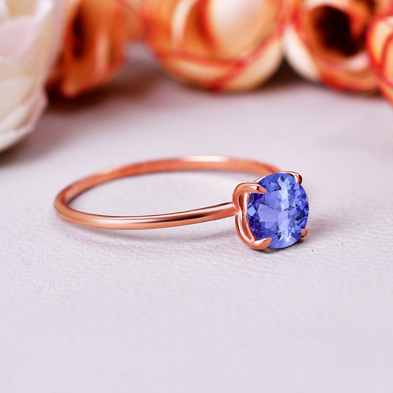 Unique Tanzanite Ring Dainty Tanzanite Solitaire Ring