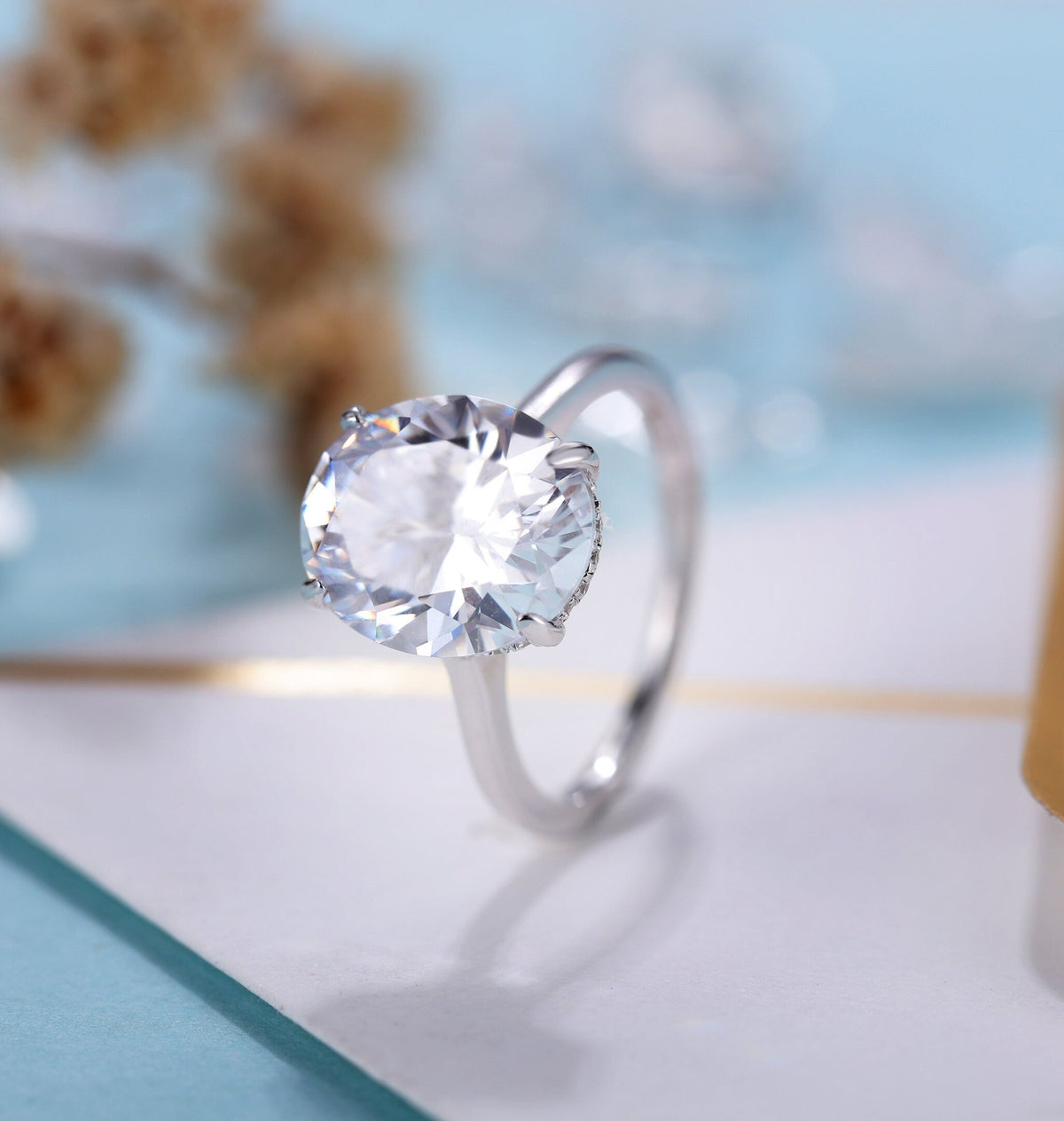 Vintage Moissanite/CZ Engagement Ring Women | Unique wedding ring white gold | Antique Bridal jewelry | Anniversary promise gift for her