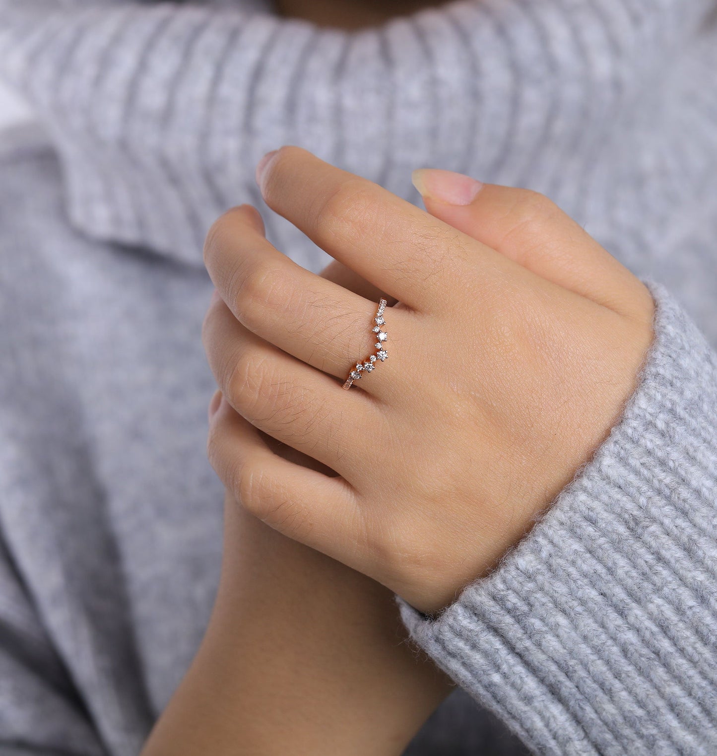 Art deco Moissanite Wedding Band Women | rose gold band | curved half eternity Bridal Jewelry | Vintage promise Anniversary Gift for her