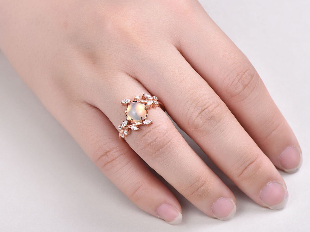 Natural opal engagement ring white gold floral ring for women marquise moissanite bridal promise infinty jewelry other gemstone available