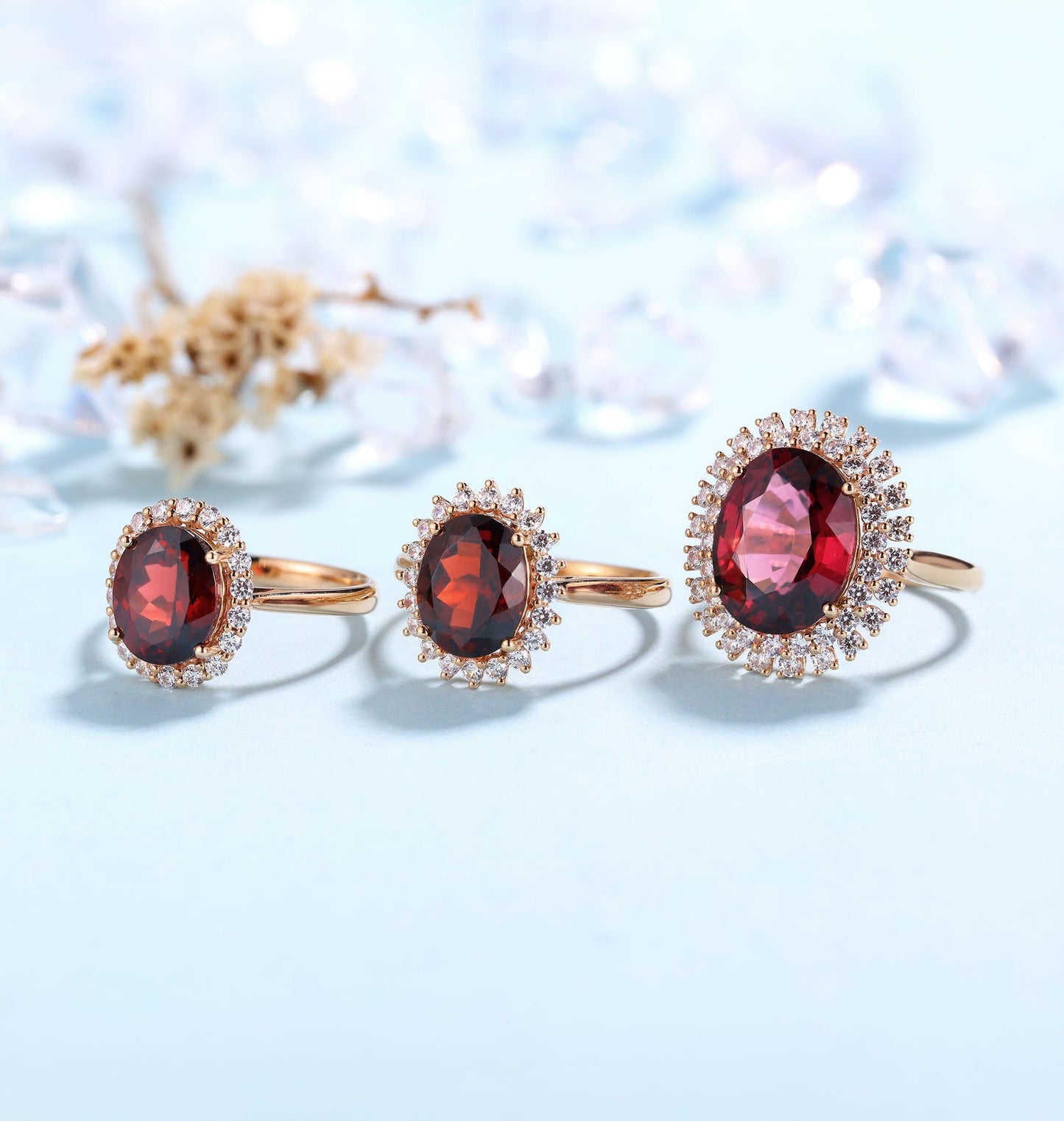 Garnet Engagement Ring Women Rose Gold | Antique Halo Bridal Jewelry |Delicate Moissanite Ring|Vintage wedding ring Anniversary ring