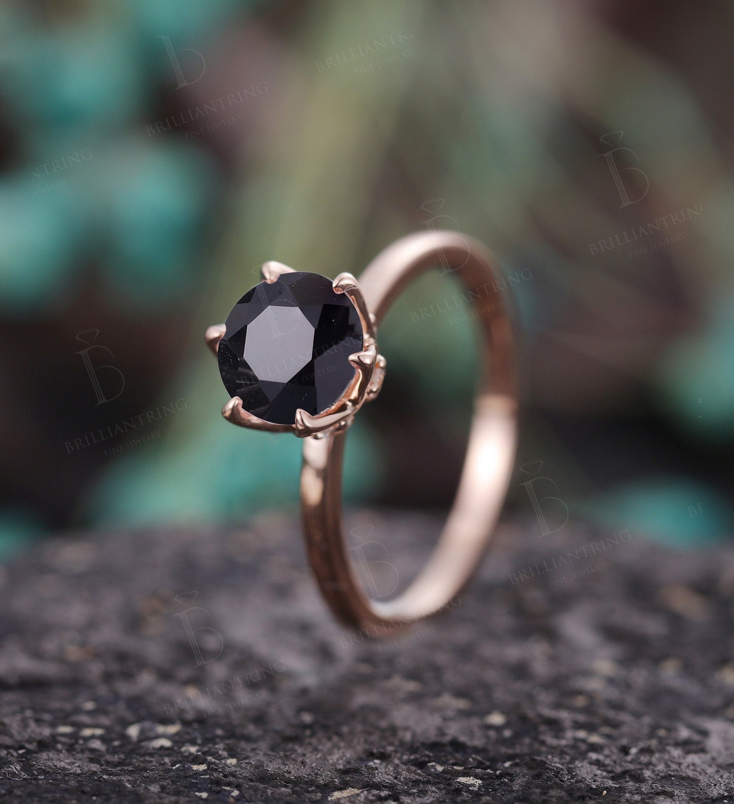 Black Onyx engagement ring vintage unique rose gold moissanite art deco prong set Wedding Jewelry promise anniversary wedding ring