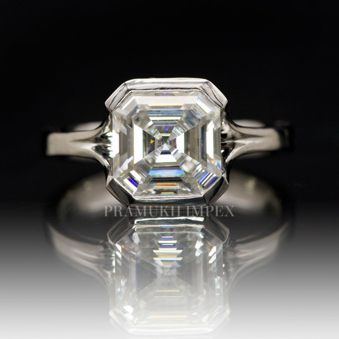 2.50ct Asscher Cut Fold Semi-Bazel Engagement Ring, 14K White Gold ring, promise ring, Unique Design Man Made Diamond Wedding Ring
