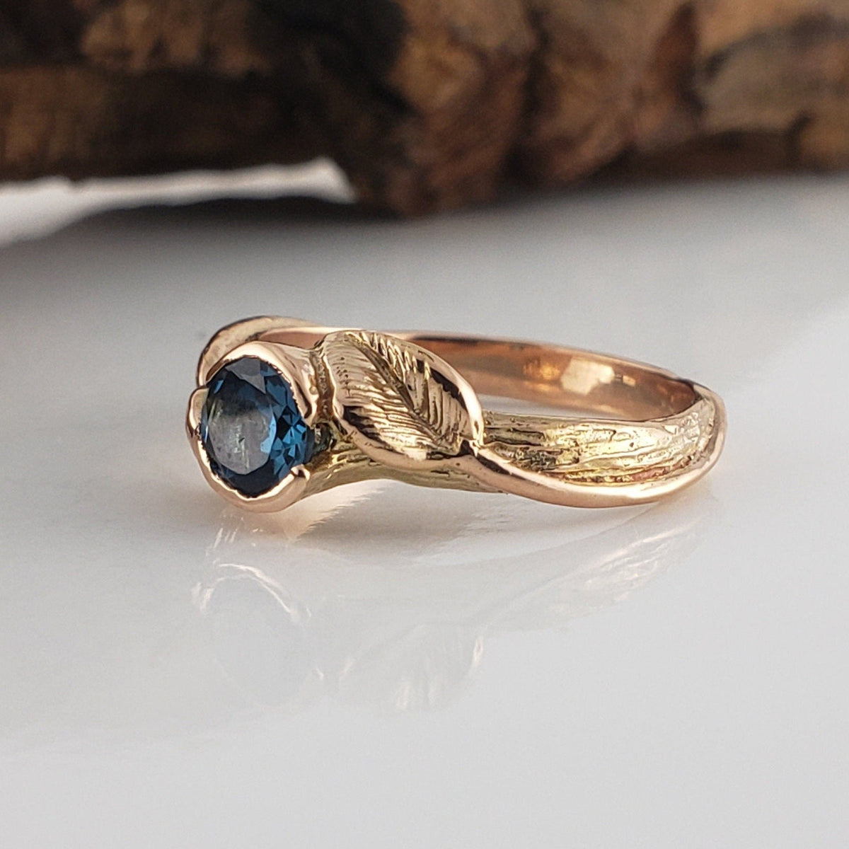 Solid Gold Sapphire Two Leaf Ring - Statement Ring