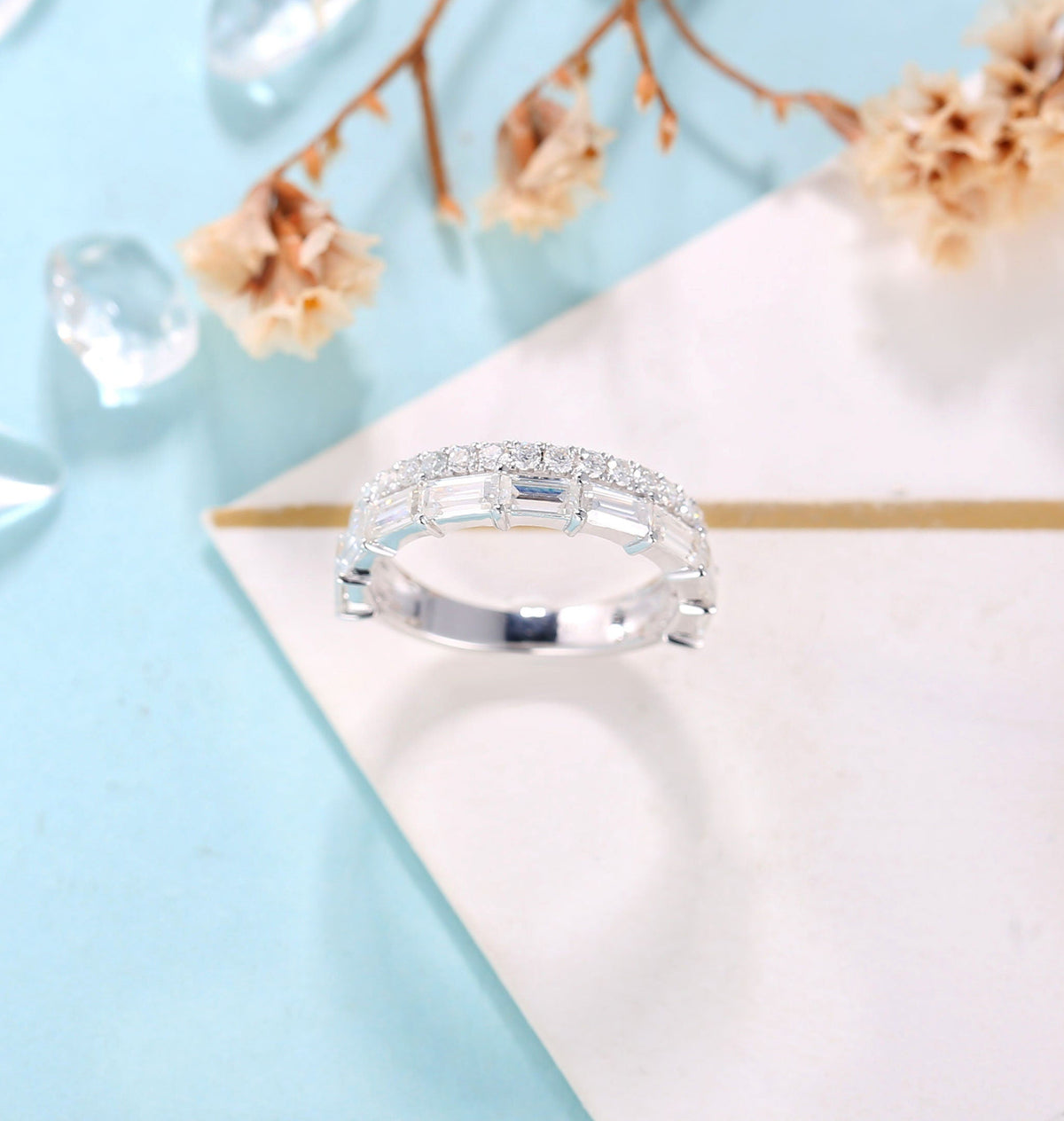 1 PC Vintage Moissanite Engagement Band Women | white gold band | Bridal band | Unique wedding band | Art deco promise Anniversary ring