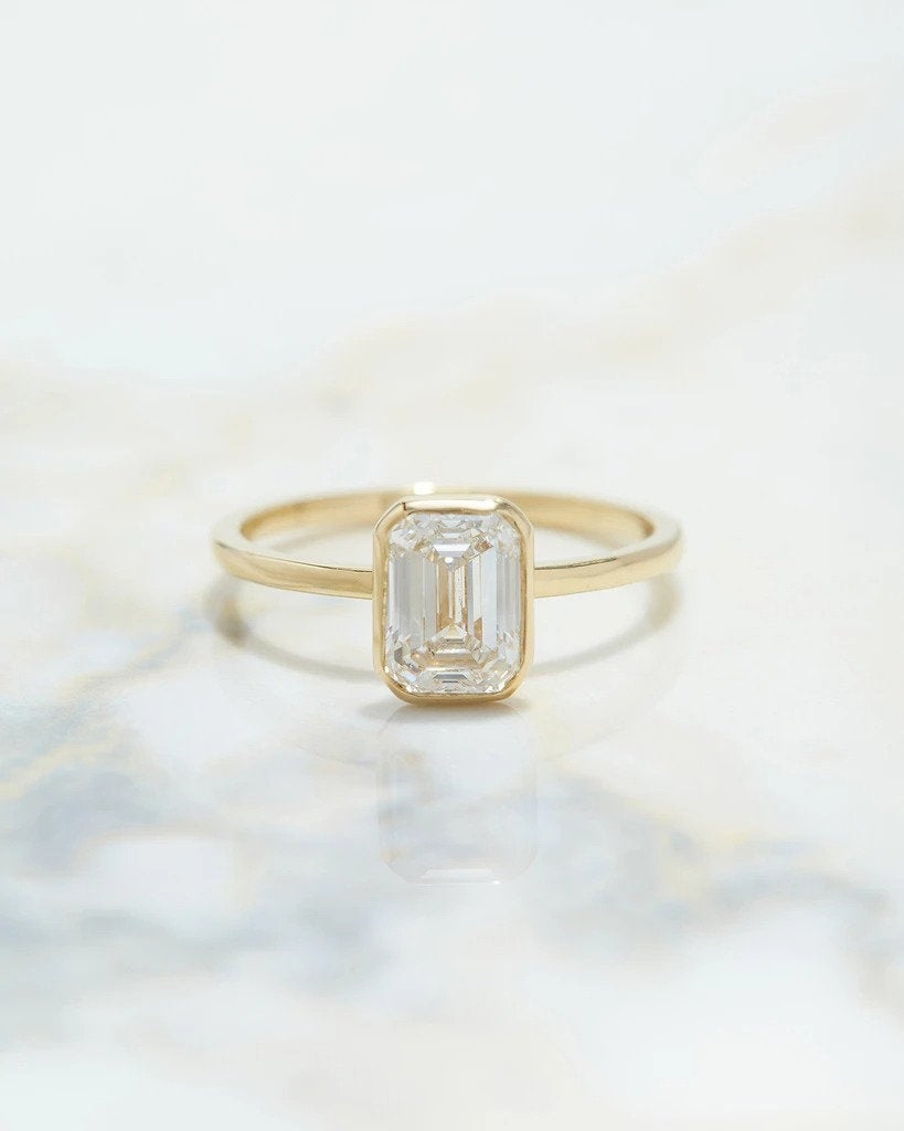 1.30 ct Emerald ring Cut Moissanite 14k Rose Gold art deco Statement engagement ring size 4.75 (US)
