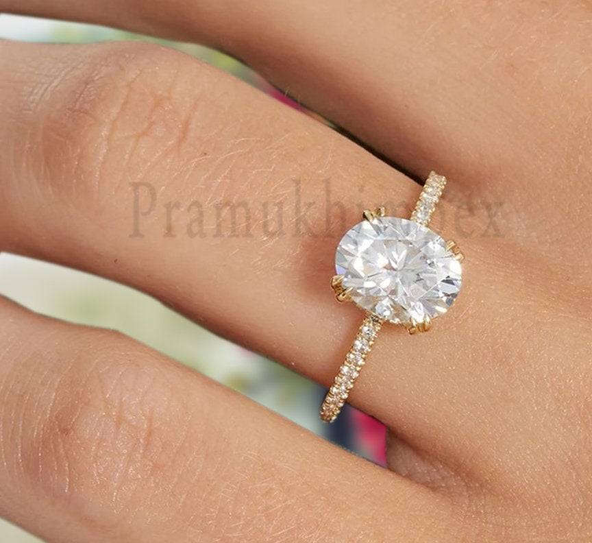 2.1 CT Classic Oval cut eternity Engagement Ring Moissanite Solitaire ring Promise Wedding Ring 14K Rose Gold Plated Ring For Women