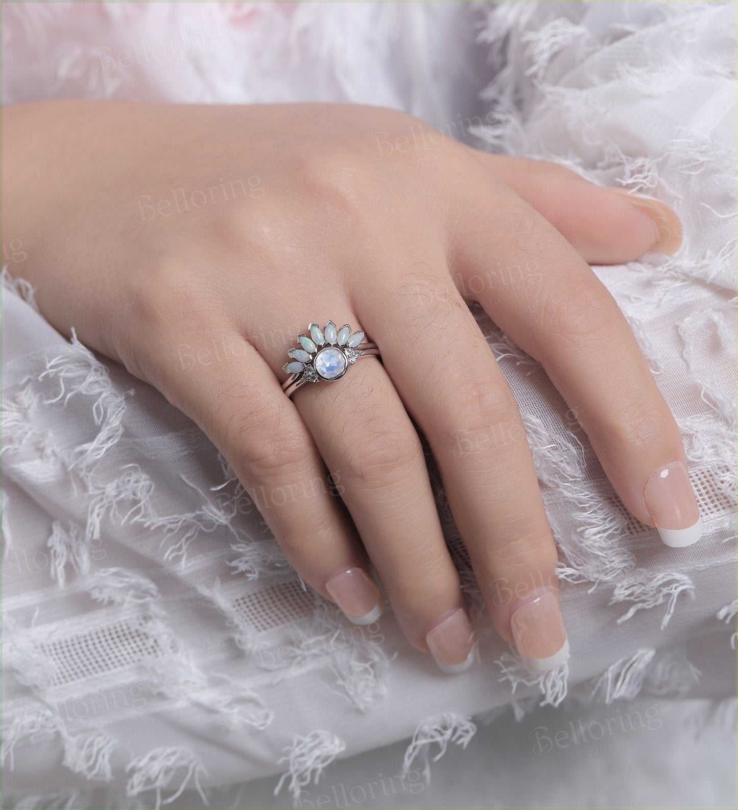 Moonstone engagement ring for , Marquise cut opal wedding band,Vintage rose gold wedding ring,Art deco Jewelry Anniversary wedding ring