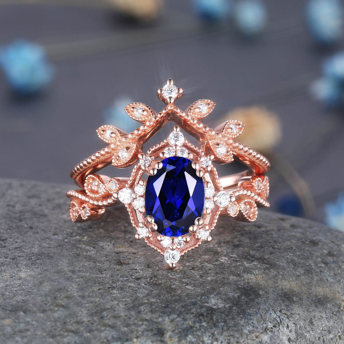 Black rutilated quartz ring set diamond wedding ring 2pcs rose gold quartz engagement ring women rose gold diamond matching band