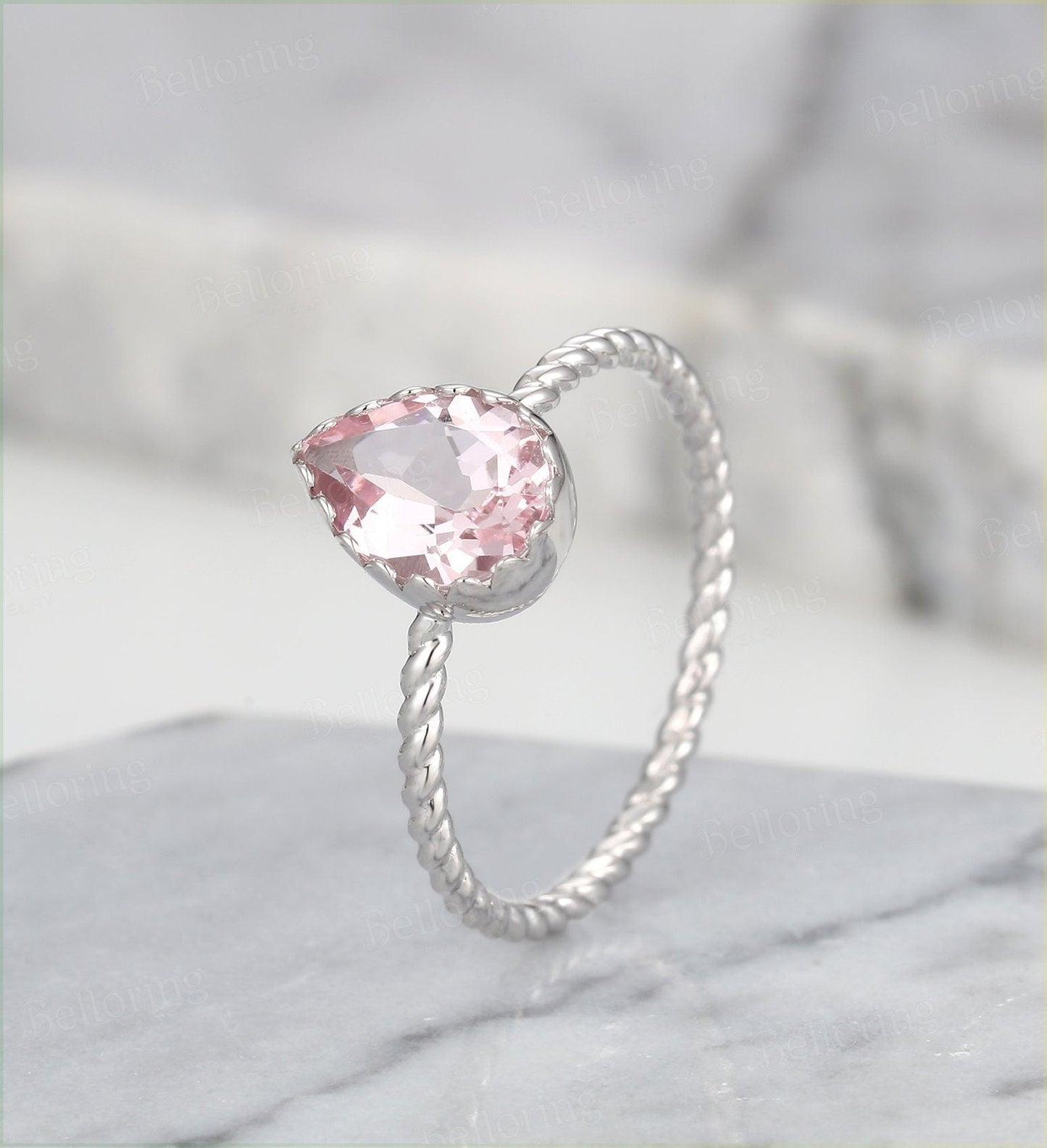 Art deco Morganite engagement ring Rose gold pear cut vintage rings for antique Jewelry Anniversary wedding ring