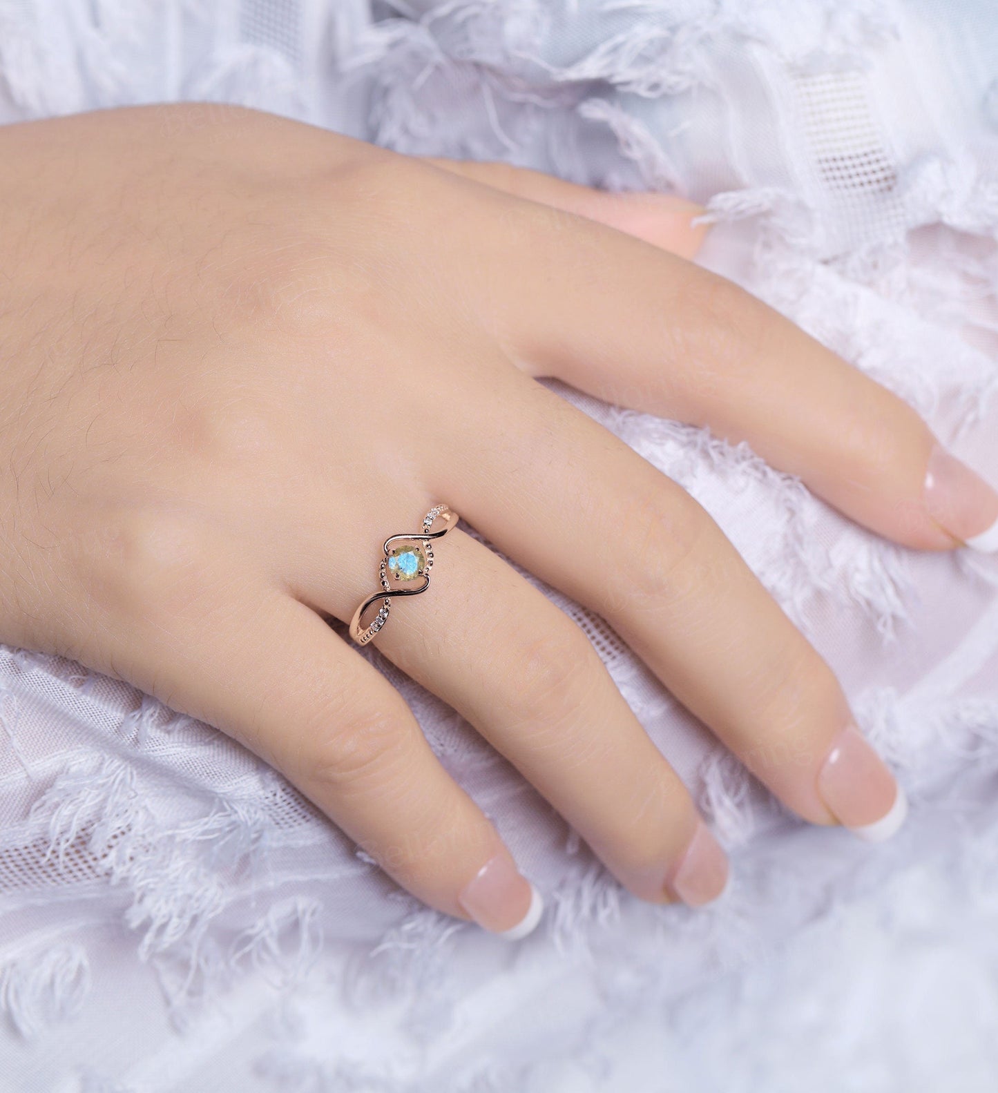Labradorite engagement ring Vintage diamond ring twist ring rose gold ring Unique wedding ring Art deco ring antique ring celtic ring