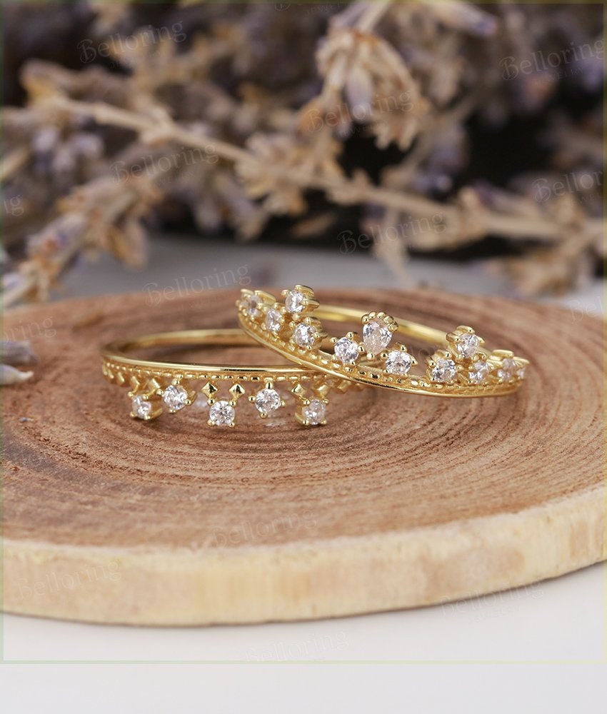 Diamond wedding band Art Deco yellow Gold vintage half eternity pear cut unique wedding Promise Anniversary wedding ring